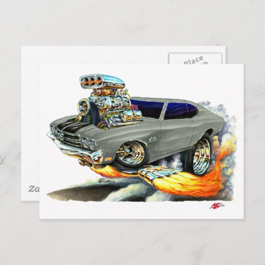 1970 Chevelle Gray-Black Car Postkarte (Vorne/Hinten)