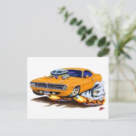 1970 Cuda Orange Car Postkarte (Stehend Vorderseite)