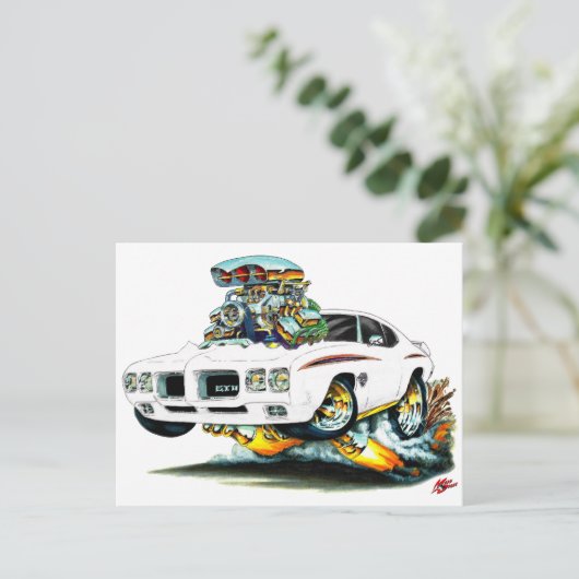 1970 GTO Judge White Car Postkarte (Stehend Vorderseite)