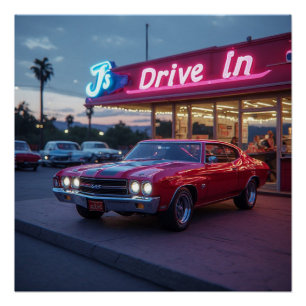 1970 Muscle Car Cranberry Rot Poster