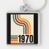 1970 Retro Stripe Vintage Poster Style Schlüsselanhänger (Vorne)