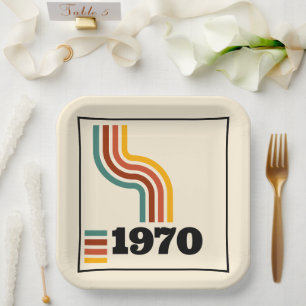 1970 Retro Vintage Poster Geburtstag oder Wiederse Pappteller