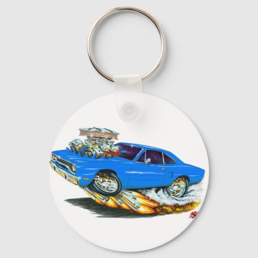 1970 Roadrunner Blue Car Schlüsselanhänger (Vorderseite)