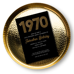 1970 Schwarze Faux-Gold-Einladung zum 50. Geburtst Einladung