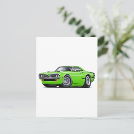 1970 Super Bee Limon-Black C-Stripe Scoop Hood Postkarte (Stehend Vorderseite)