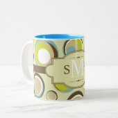 1970er Jahre Retro Circle Pattern Print Coffee Tas Zweifarbige Tasse (Vorderseite Links)