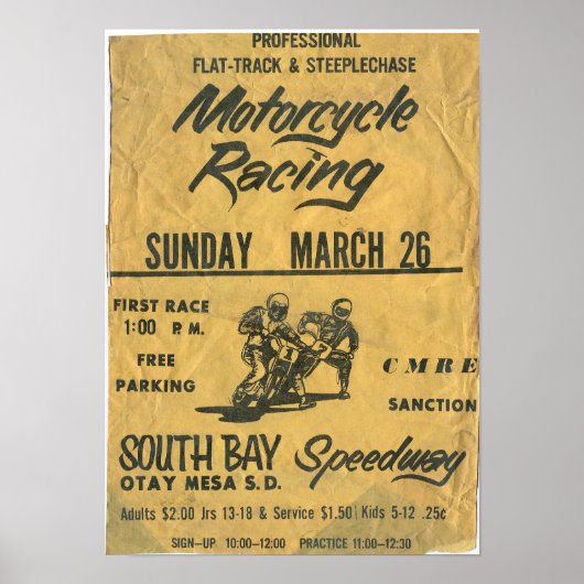1970er Motorrad South Bay Speedway Race Poster (Vorne)