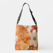 1970er retro Blumenmuster in orange Tragetaschen Mit Langen Trägern (Rückseite)