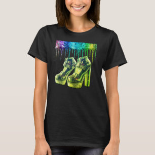 1970er Retro Style Stack Schuhe für Frauen auf Sch T-Shirt