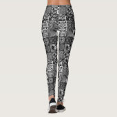 1970er Schwarz-Weiß-Muster Retro-Stil Maßgeschneid Leggings (Rückseite)