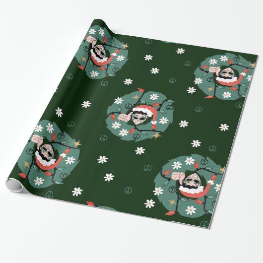 1970er Weihnachtskranz Santa Alien Geschenkpapier (Ungerollt)