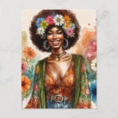 1970s African American Woman With Afro Postkarte (Vorderseite)