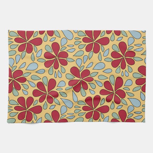 1970s Retro Abstract Flowers Red Blue Green Yellow Geschirrtuch (Horizontal)