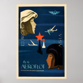 1970s Soviet Air travel Poster Europe to Asia by