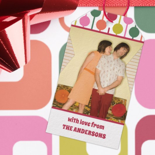 1970s Style Geometric Print Photo Geschenkanhänger