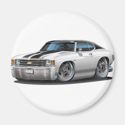 1971-72 Chevelle White-Black Top Car Magnet (Vorne)