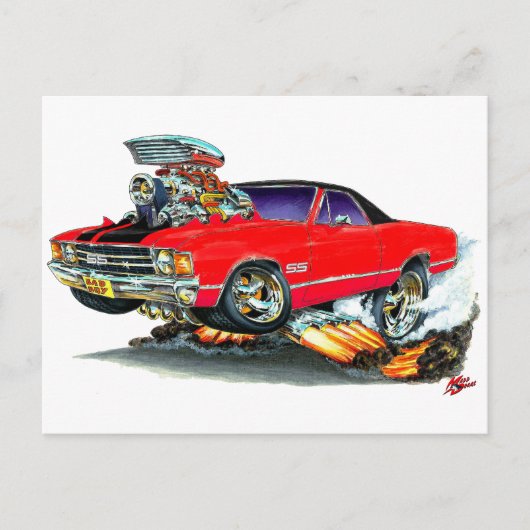 1971-72 El Camino Red-Black SS Truck Postkarte (Vorderseite)