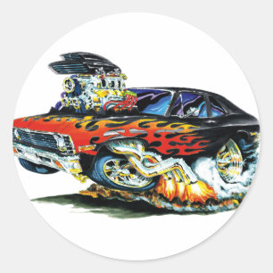 1971-74 Nova Black-Red Flames Runder Aufkleber