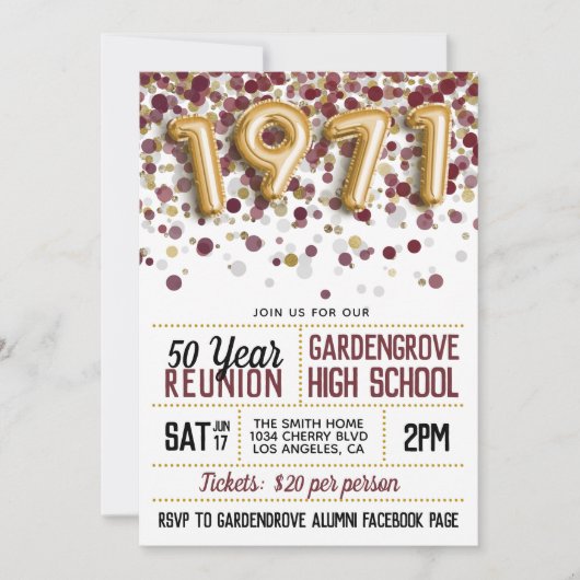 1971 High School Uni Wiedersehen Einladung (Vorderseite)