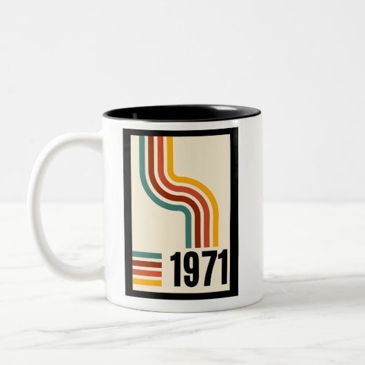 1971 Retro Stripe Rainbow 54. Geburtstag Zweifarbige Tasse (Links)