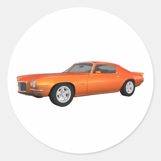 1972 Camaro: Muskelwagen: Orange Fertig: Runder Aufkleber (Vorderseite)