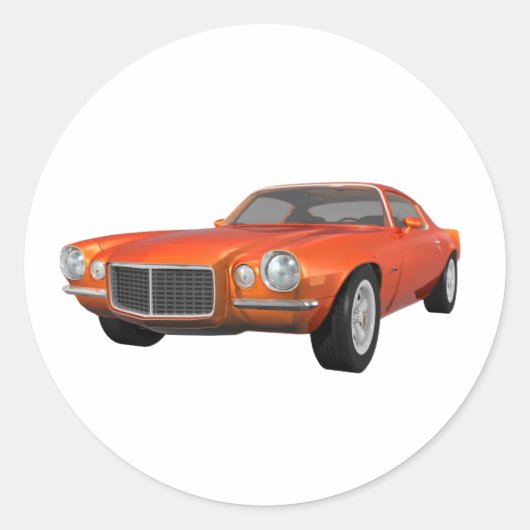 1972 Camaro: Muskelwagen: Orange Fertig: Runder Aufkleber (Vorderseite)