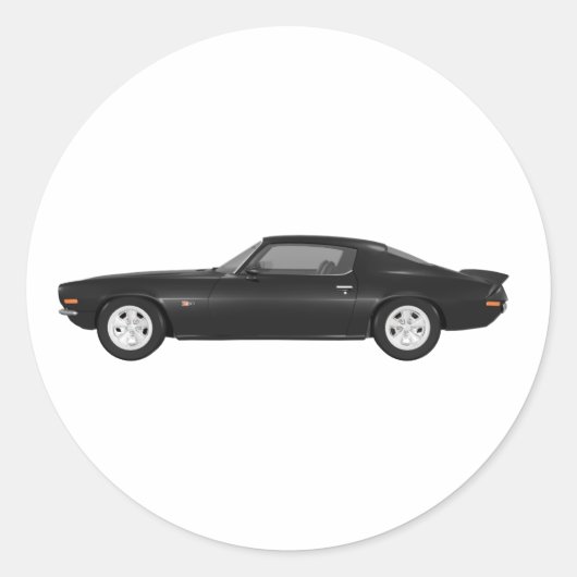 1972 Camaro Z28: Muskelwagen: Schwarze Finish Runder Aufkleber (Vorderseite)