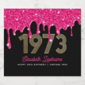1973 Pink und Black 50 th Birthday Sparkling Wine Schaumweinetikett (Einzelnes Label)