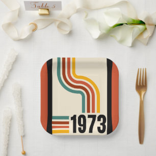 1973 Retro-Streifen Vintage 50. Geburtstag Pappteller