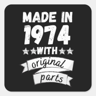 1974 mit Originalteilen hergestellt, Quadratischer Aufkleber