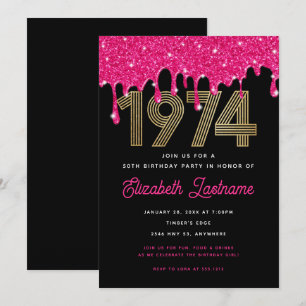 1974 Pink Glitter Drip 50. Geburtstagseinladung Einladung