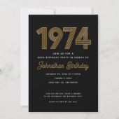 1974 White Black Gold 50th Birthday Invitation Einladung (Vorderseite)