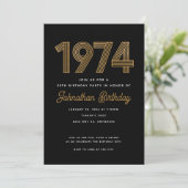 1974 White Black Gold 50th Birthday Invitation Einladung (Stehend Vorderseite)