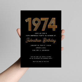 1974 White Black Gold 50th Birthday Invitation  Einladung