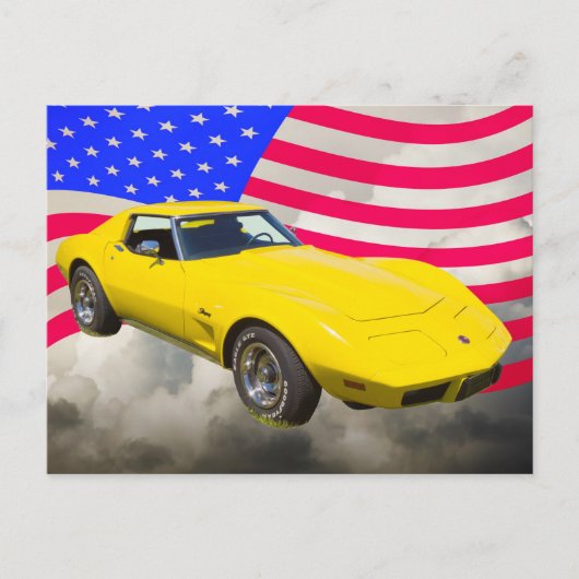 1975 Corvette Stingray mit amerikanischer Flagge Postkarte (Vorderseite)