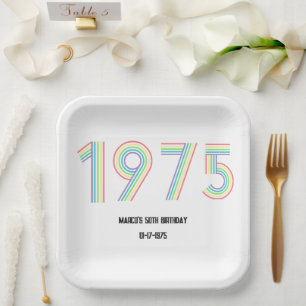 1975 Retro Vintag Rainbow Numeral 50. Pappteller