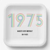 1975 Retro Vintag Rainbow Numeral 50. Pappteller (Vorderseite)