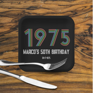 1975 Retro Vintag Rainbow Numeral 50. Pappteller