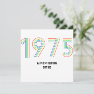 1975 Retro Vintage Regenbogen Zahl 50. Geburtstag Dankeskarte