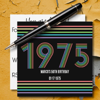 1975 Retro Vintager Regenbogen 50. Geburtstag Schw Einladung