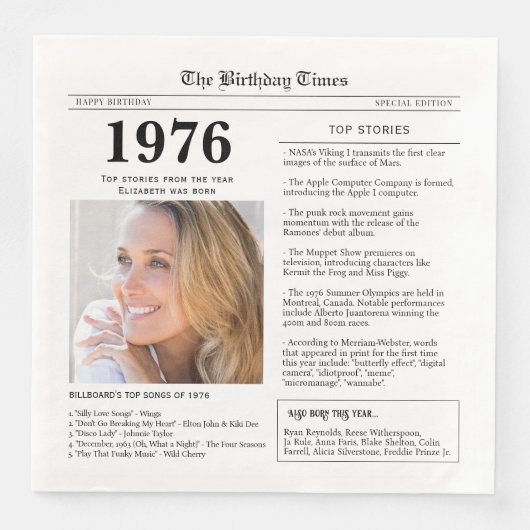 1976 Birthday Newspaper  Serviette (Vorderseite)