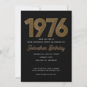 1976 Black and Faux Gold 50th Birthday Invitation  Einladung (Vorderseite)