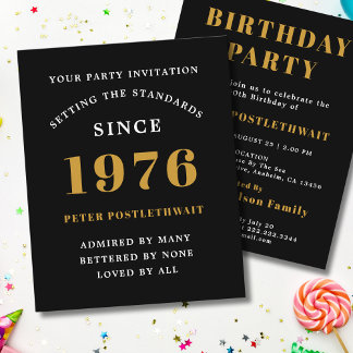 1976 Budget 50th Birthday Invitation Black Gold Flyer