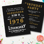 1976 Budget 50th Birthday Invitation Legend Flyer<br><div class="desc">An elegant 50th birthday party celebration invitation for that true Legend. A black and gold elegant template. Personalize and add a name and party details. LOW BUDGET INVITATION FLYERS. *** PLEASE NOTE this budget option is a flyer (no envelopes included) hence the low price - The SATIN option is the...</div>
