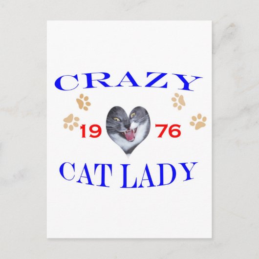 1976 Crazy Cat Lady Postkarte (Vorderseite)