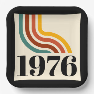 1976 Retro-Streifen-Vintage-Plakat 50. Geburtstag Pappteller