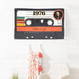 1976 Retro Stripe Cassette Band Vintag Orange Banner