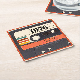 1976 Retro Stripe Cassette Band Vintag Orange Rechteckiger Pappuntersetzer