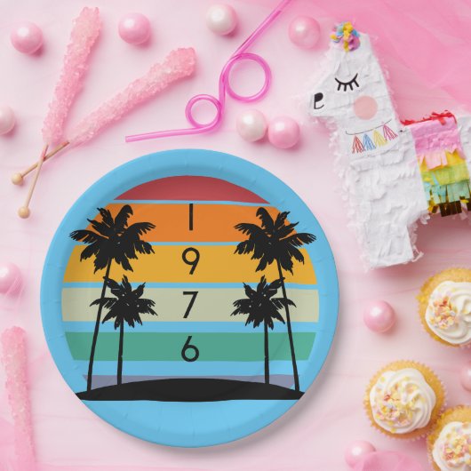 1976 Retro Stripe Sunset Vintag Pappteller (Party)