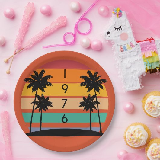 1976 Retro Stripe Sunset Vintag Pappteller (Party)